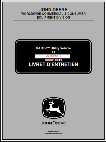 John Deere TX Gator Utility Vehicle (SN.050001) Manual OMM161899