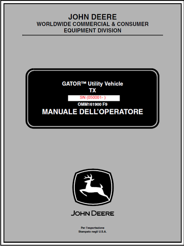 John Deere TX Gator Utility Vehicle (SN.050001) Manual OMM161900