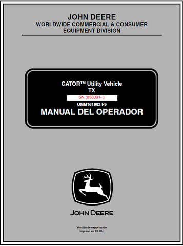 John Deere TX Gator Utility Vehicle (SN.050001) Manual OMM161902