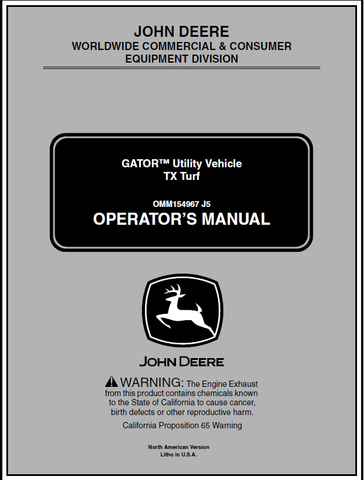 John Deere TX Turf Gator Utility Vehicle Manual OMM154967