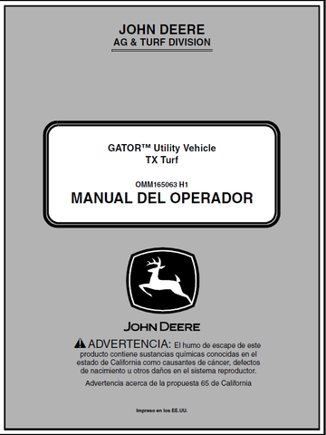 John Deere TX Turf Gator Utility Vehicle Manual OMM165063