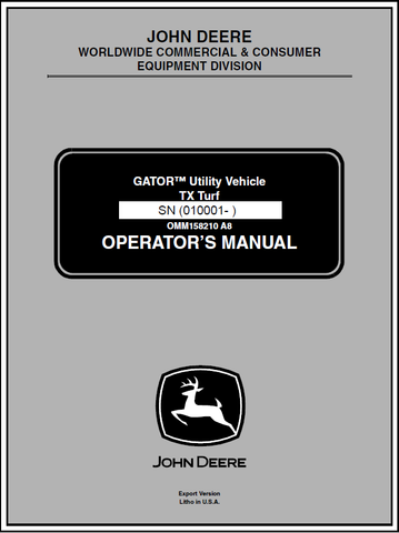 John Deere TX Turf Gator Utility Vehicle (SN.010001) Manual OMM158210