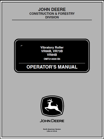 John Deere VR66B, VR73B, VR84B Vibratory Roller Manual OMT214500