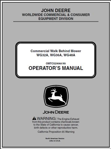 John Deere WG32A, WG36A, WG48A Walk-Behind Mower Manual OMTCU29068