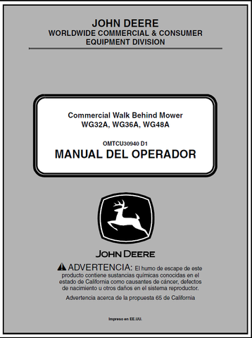 John Deere WG32A, WG36A, WG48A Walk-Behind Mower Manual OMTCU30940