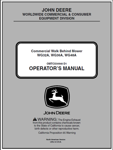 John Deere WG32A, WG36A, WG48A Walk-Behind Mower Manual OMTCU30940