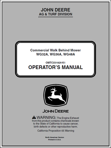 John Deere WG32A, WG36A, WG48A Walk-Behind Mower Manual OMTCU31829