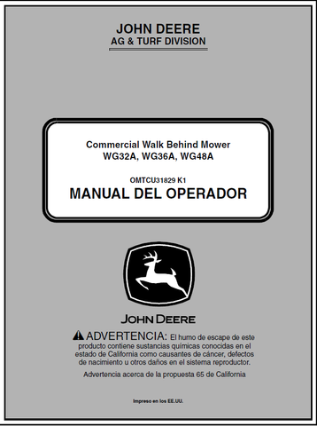 John Deere WG32A, WG36A, WG48A Walk-Behind Mower Manual OMTCU31829