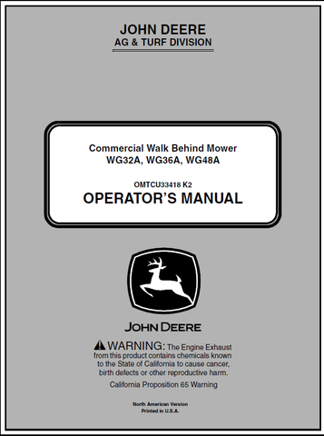 John Deere WG32A, WG36A, WG48A Walk-Behind Mower Manual OMTCU33418