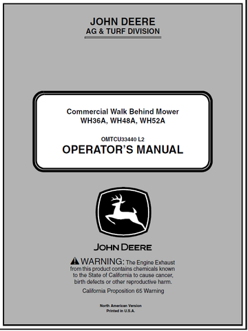 John Deere WH36A, WH48A, WH52A Commercial Walk-Behind Mower Operator’s Manual OMTCU33440 - PDF File Download