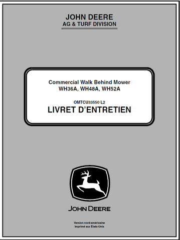 John Deere WH36A, WH48A, WH52A Commercial Walk-Behind Mower Manual 