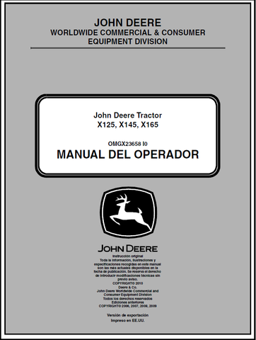 John Deere X125, X145, X165 Lawn and Garden Tractor Manual 