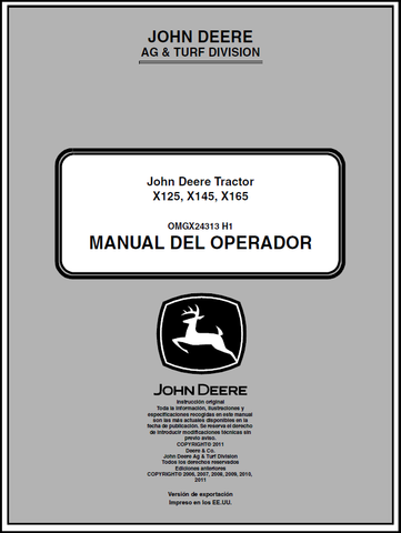 John Deere X125, X145, X165 Lawn and Garden Tractor Manual 