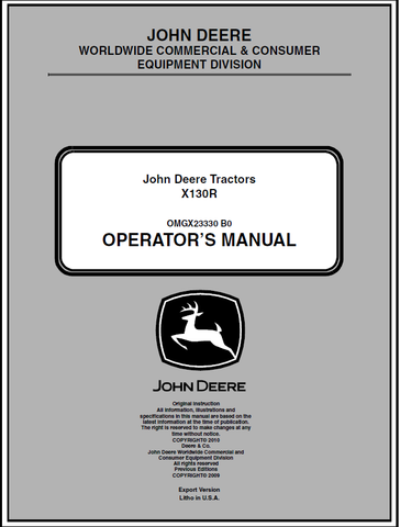 John Deere X130R Lawn and Garden Tractor Manual 