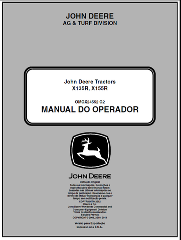 John Deere X135R, X155R Lawn and Garden Tractor Manual 