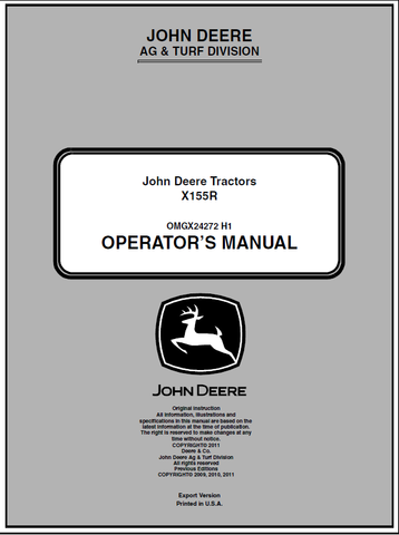 John Deere X155R Lawn And Garden Tractor Manual 