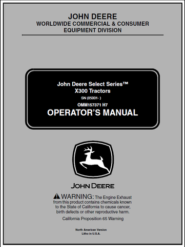 John Deere X300 Lawn and Garden Tractor (SN.85001) Manual 