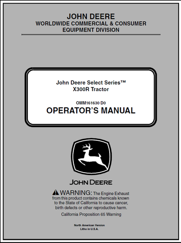 John Deere X300R Series Lawn And Garden Tractor Operator’s Manual 