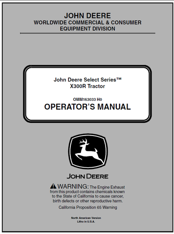 John Deere X300R Series Lawn And Garden Tractor Operator’s Manual 