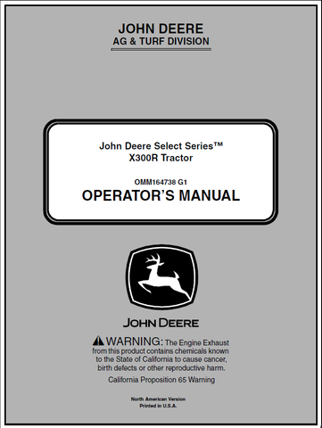 John Deere X300R Series Lawn And Garden Tractor Manual 