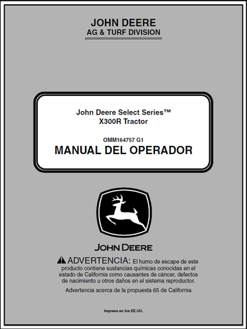 John Deere X300R Series Lawn And Garden Tractor Manual 