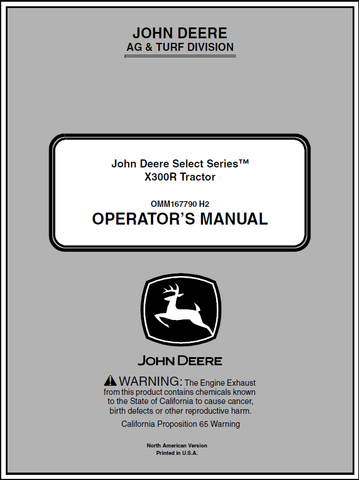 John Deere X300R Series Lawn and Garden Tractor Manual 