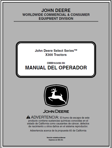 John Deere X300 Series Lawn and Garden Tractor Manual 