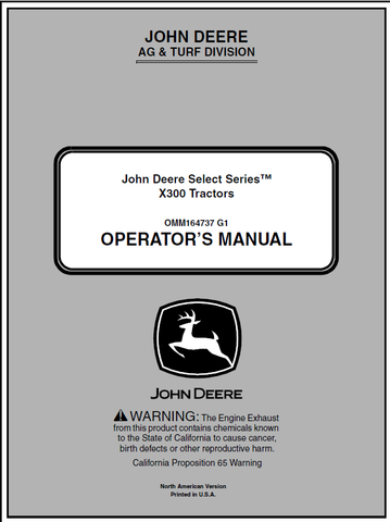 John Deere X300 Series Lawn and Garden Tractor Manual 