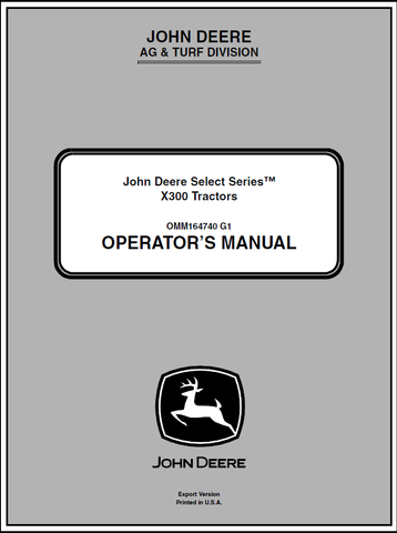 John Deere X300 Series Lawn and Garden Tractor Manual 