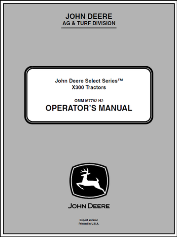 John Deere X300, X304, X310, X320 Lawn and Garden Tractor Manual 