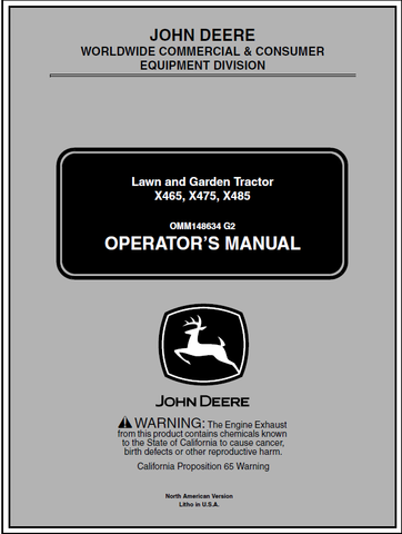 John Deere X465, X475, X485 Lawn And Garden Tractor (030001) Manual 