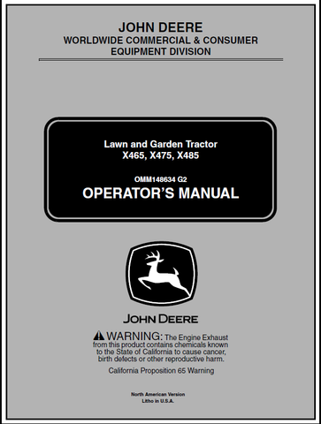 John Deere X465, X475, X485 Lawn And Garden Tractor (SN.010001) Manual 