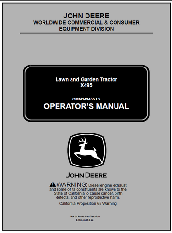 John Deere X495 Lawn And Garden Tractor (SN.020831) Manual 