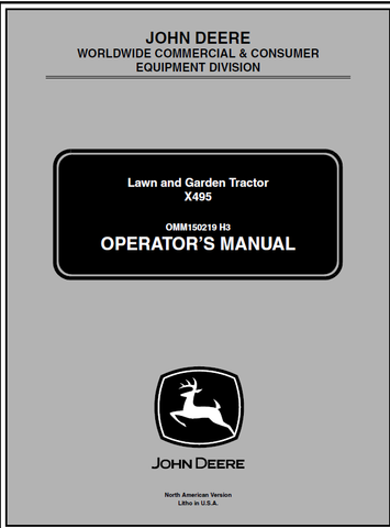 John Deere X495 Lawn And Garden Tractor (SN.030001) Manual 