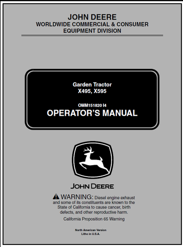 John Deere X495, X595 Lawn And Garden Tractor (SN.040000) Manual 