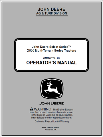 John Deere X500 Multi-Terrain Series Tractor Manual 