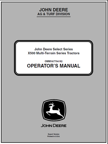 John Deere X500 Multi-Terrain Series Tractor Manual 