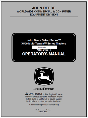 John Deere X500 Multi-Terrain Series Tractor (SN.030001) Manual 