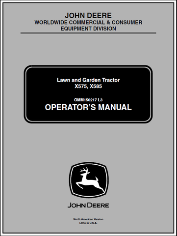 John Deere X575, X585 Lawn And Garden Tractor (SN.030001) Manual 