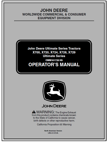 John Deere X700, X720, X724, X728, X729 Ultimate Series Tractors Manual 