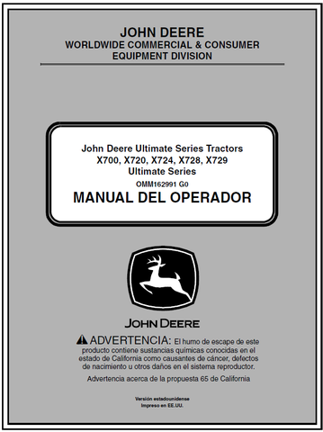 John Deere X700, X720, X724, X728, X729 Ultimate Series Tractors Manual 