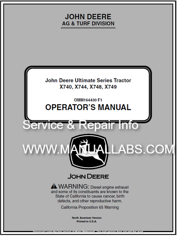 John Deere X740, X744, X748, X749 Tractors Operator’s Manual 