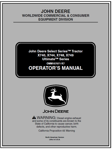 John Deere X740, X744, X748, X749 Ultimate Series Tractor Manual 