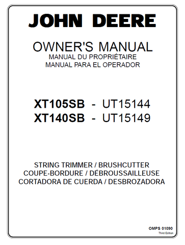 John Deere XT105SB, XT140SB String Trimmer (UT15144, UT15149) Manual OMPS01090