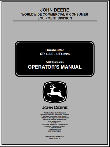 John Deere XT140LE Brush cutter (UT15226) Manual OMPS05083