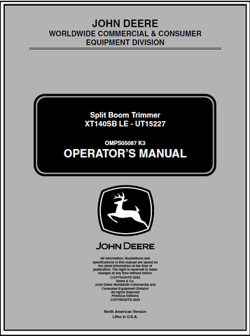 John Deere XT140SB LE Split Boom Trimmer (UT15227) Manual OMPS05087