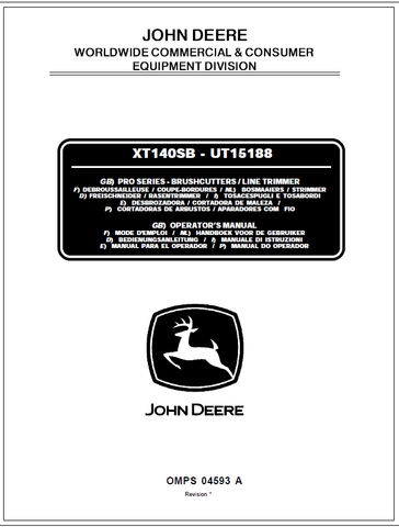 John Deere XT140SB String Trimmer (UT15188) Manual OMPS04593