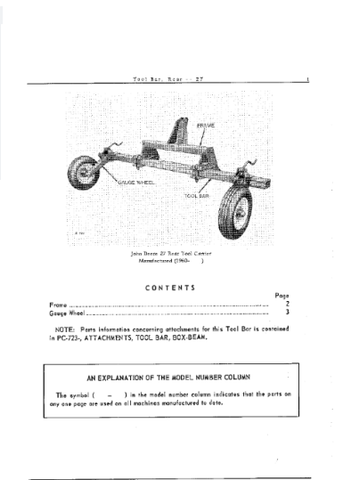 John Deere 27 Rear Tool Bar Parts Catalogue Manual (PC722) - PDF File Download