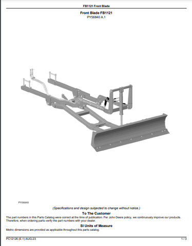 John Deere FB1121 Front Blade (Green System) Parts Catalogue Manual (PC12126) - PDF File Download