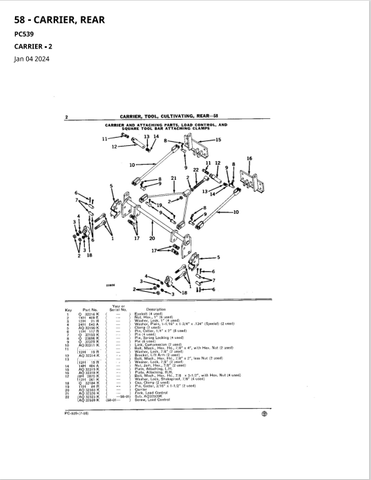 John Deere 58 Cultivating Tool Carrier Parts Catalogue Manual (PC539) - PDF File Download